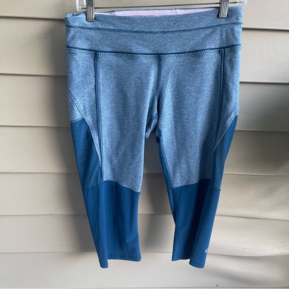 Lululemon Leggings Womens 8 Training Tough Cropped Poseidon Blue Mesh Teal Y2K